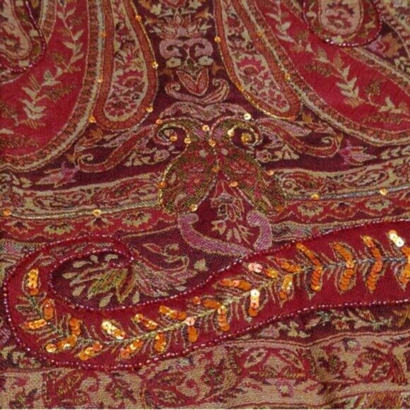 Tie Rack Earthy Embellished Paisley Wool Oblong Scarf Shawl - Picture 3 of 9